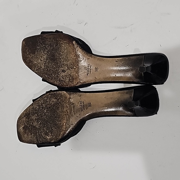 Gucci Black Canvas with Green Leather Horsebit Slide Sandals Size 9B - Picture 5 of 8